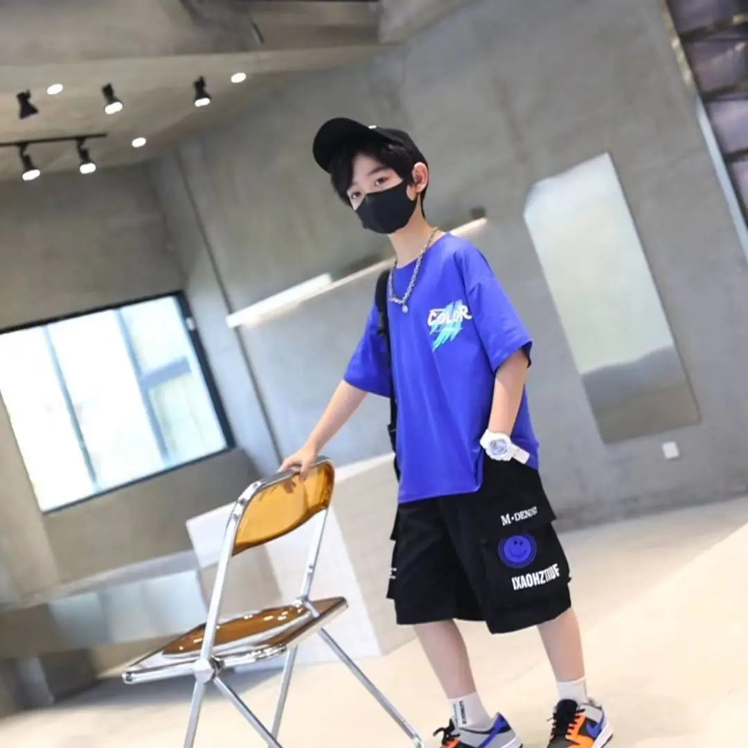 Teen Boys Clothing Set Summer Letter Graffiti Short Sleeve T-shirt+Shorts 2Pcs Suit For 5 6 8 10 12 Years Kids Casual Outfit