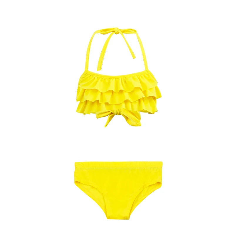 2Pcs/Set Fashion Girls Sling Bikini Summer Holiday Kids Swimsuit Children's Beach Vacation Beachwear Ruffle Style Split Swimwear
