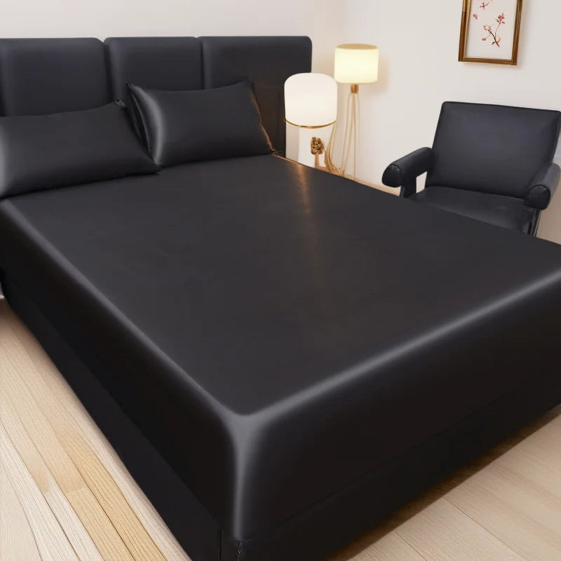 1pcs Solid Color Satin Refreshing Fitted Bed Sheet Mattress Cover Skin friendly Breathable High end Silk Slip Twin SizeBed Sheet