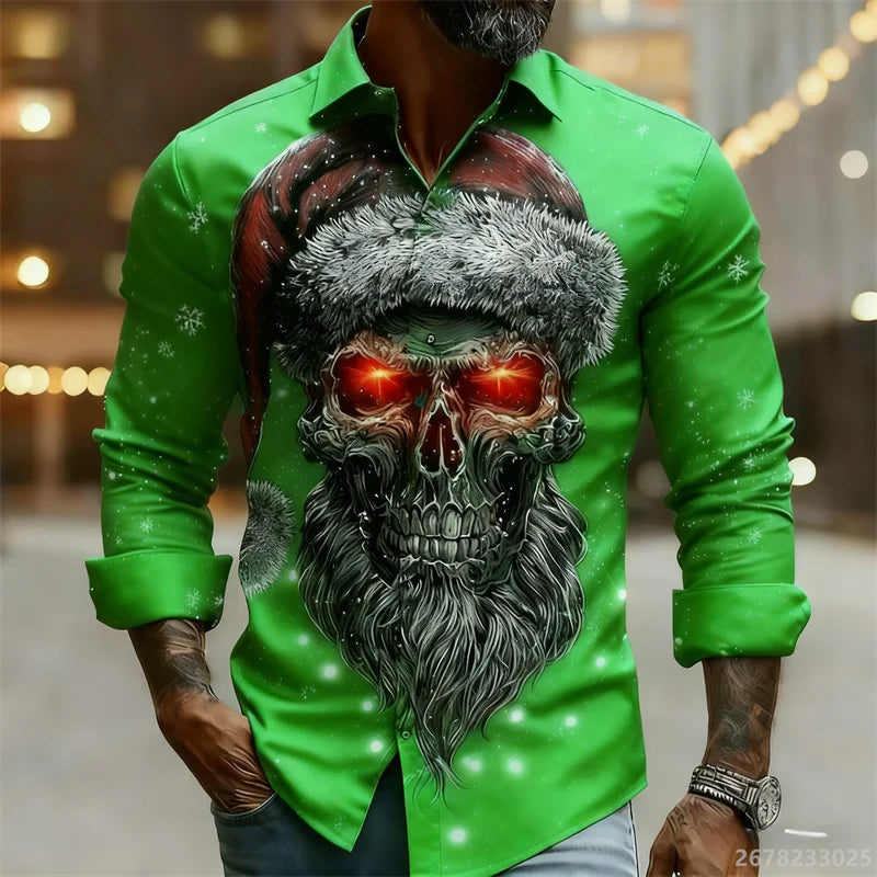 Men's shirt long-sleeved Christmas shirt, 3D printed HD pattern, fashionable casual design, comfortable men's long-sleeved top