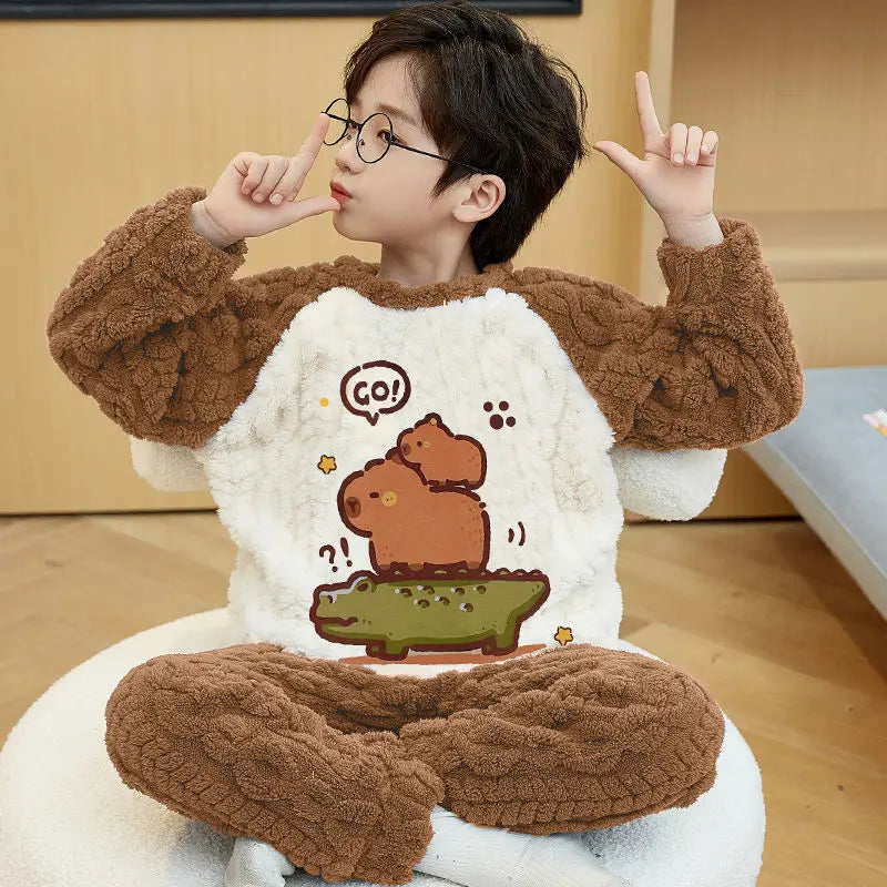 Kids Pajamas for Boys 3 4 5 6 7 8 9 10 11 12 14 16 Years Flannel Sleepwear Set Dinosaur Pyjamas Anmal Children Pijamas Clothing