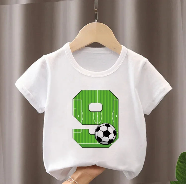 Cute Boys Girls Football T Shirts Birthday Shirt 2-9Years Boy Soccer Sport T-Shirt for Kids Birthday Gift Tshirt Tops White