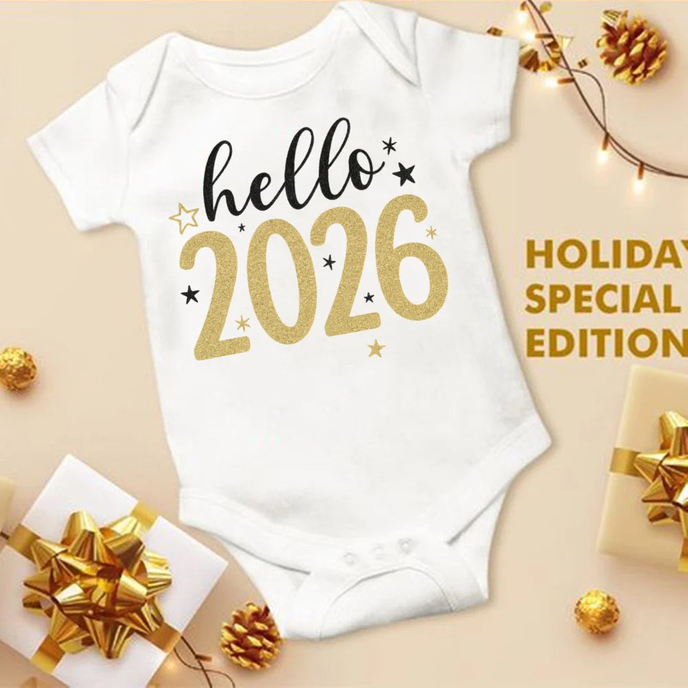 Baby Bodysuit Hello 2026 Inant Romper New Year Baby Gift Toddler Short Sleeve Jumpsuit Boys Girls Clothes Newbron Shower Present