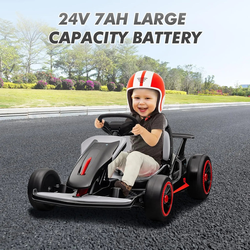 Go Kart, Electric Drift Kart Car with Adjustable Seat 24V 7Ah Outdoor Ride On Toy 2 * 200W Motor, 8.1 MPH, LED Lights 6-12 Years