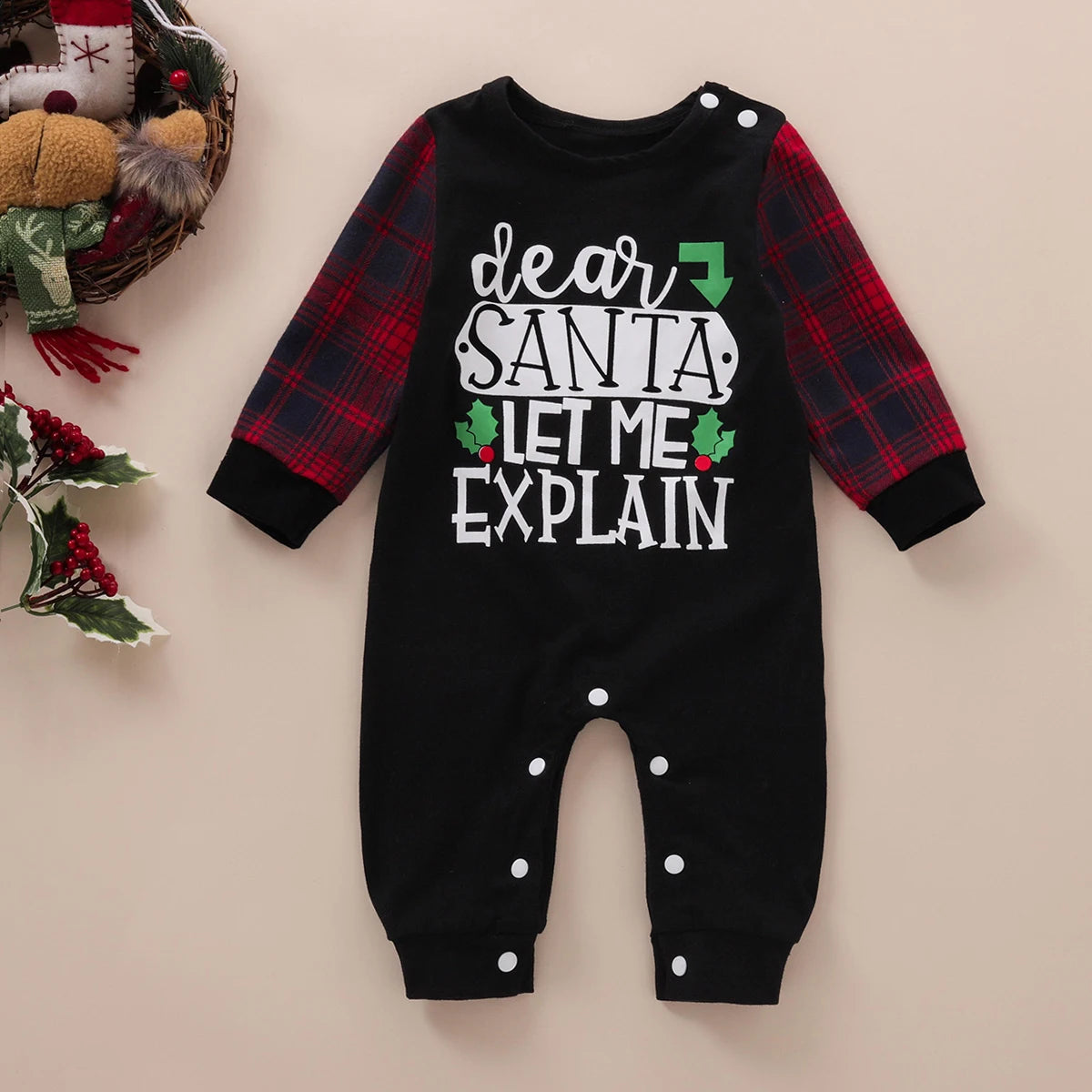 Unisex Christmas Letter Print Onesie for Infants Casual Romper Baby Clothes