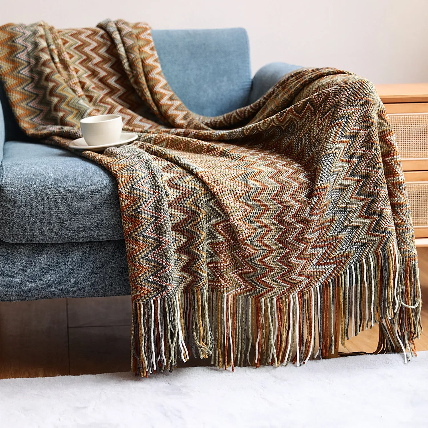 Bohemian Bed Blanket Knit Model Home Decoration, Colorful Striped Sofa Cover, Large Size Bedspread, Hotel Bed End Towel Cover