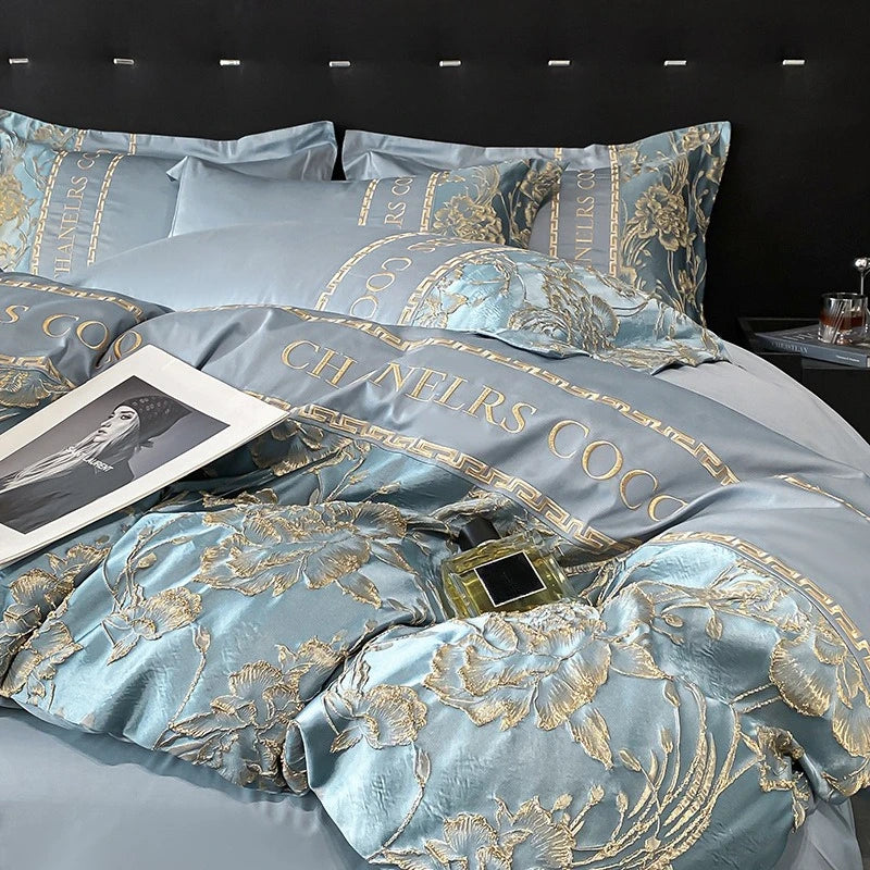 European Bedding Set High-end Luxury Cotton Four-piece Set Cotton Embroidery Quilt Cover Sheets Hats Senior Sense Bedding