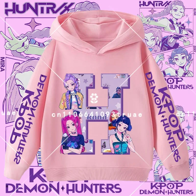 K-pop Demon Hunters girls' sportswear boys' casual shirt children's hooded shirt autumn-winter long-sleeve New model letter A-Z