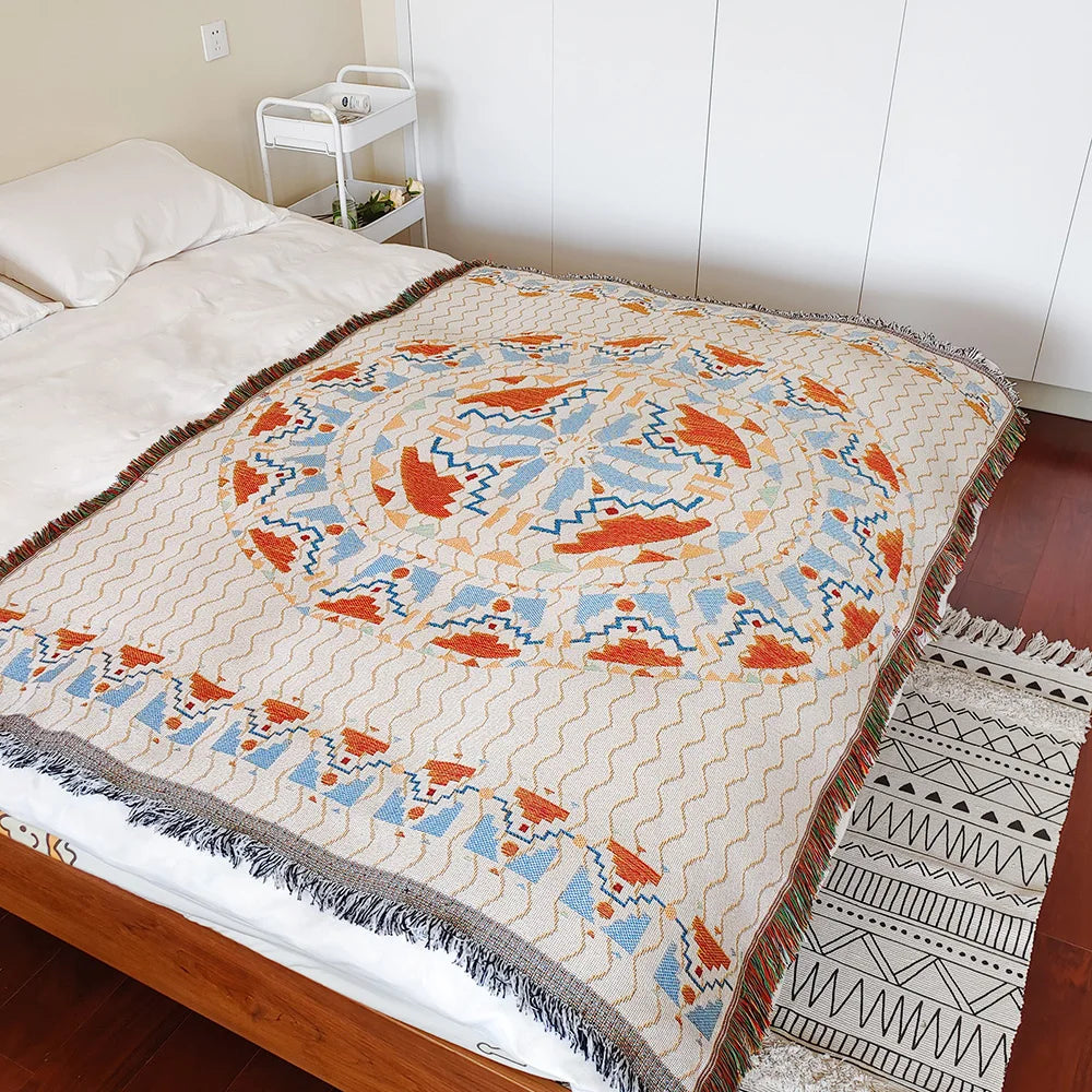Multi purpose Bohemian themed throw blanket for home decoration and outdoor activities, grid blanket&throw sofa bed sheets, sofa