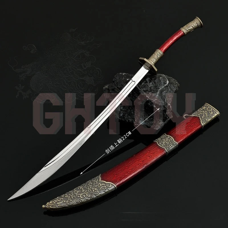 22cm/8.66in Qing Dynasty Model Metal Handicraft Ornament Red Oxtail Knife with Sheath Desktop Display Peripherals Gifts for Boys