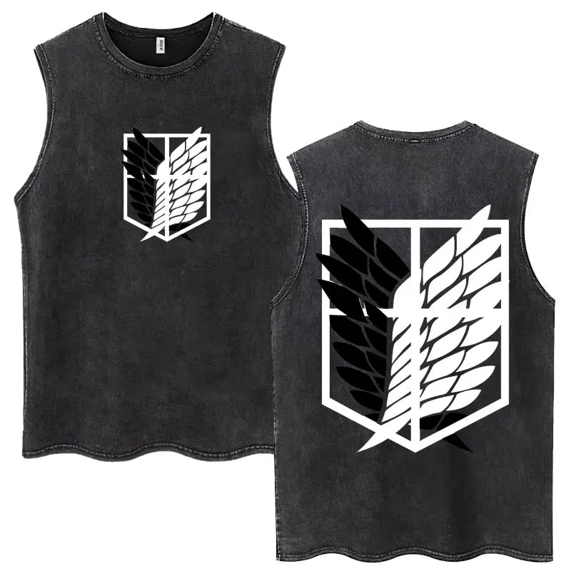 Washed Anime Attack on Titan Vintage Tank Tops Eren Yeager Shingeki No Kyojin Sleeveless T Shirt Men's Cotton Loose Y2k T Shirts