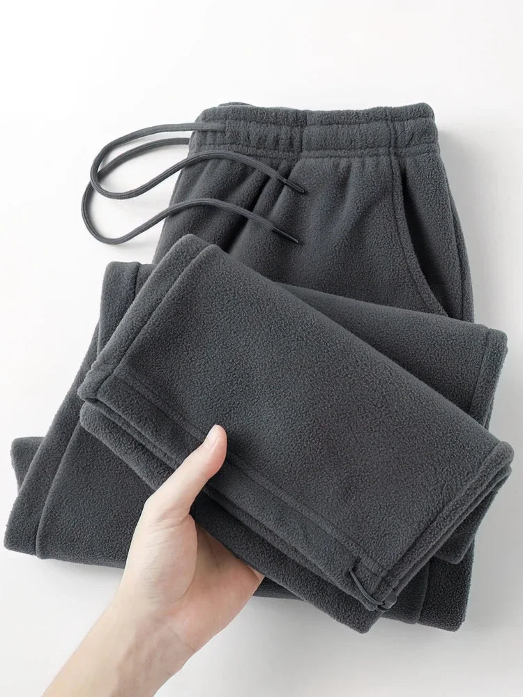 Vintage Thick Winter Casual Fleece Pants Men Wide Leg Baggy Warm Sweatpants Male Drawing Jogger Pants Falls Trousers