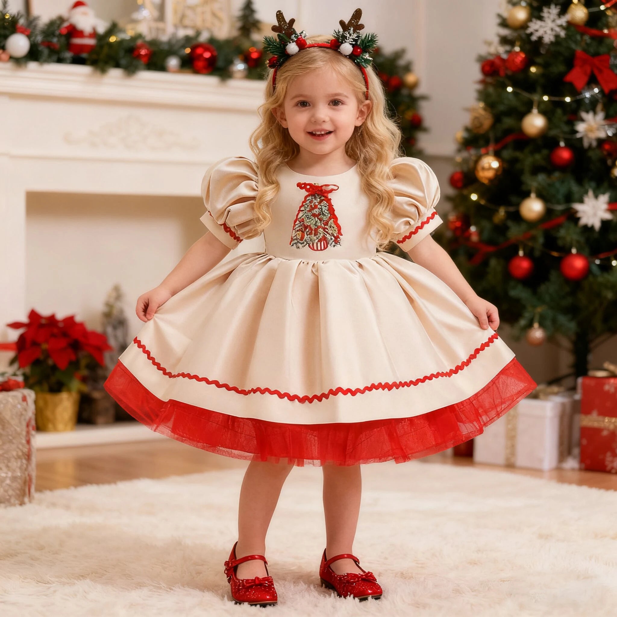 Infants Christmas Tree Party Baby Girls Dress Christmas Costume Elegant Bow 1st Birthday Princess Dresses Baby Wedding Prom Gown