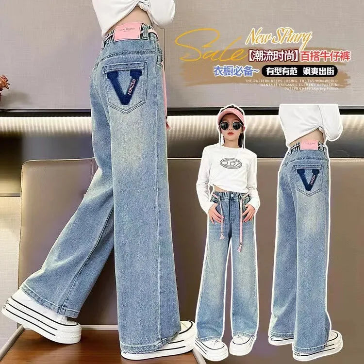 Sweatpants Teenage Jeans Autumn Fashion Casual Streetwear Spring Fairy Children's Clothing Girls Pants Kids Clothes Wide Leg