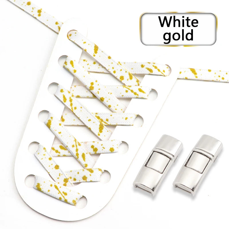 Splashing ink No tie Shoelaces Kids Adult Colorful Press Lock Sports Shoelace Without ties Flats 8MM Thick Tennis Elastic Laces