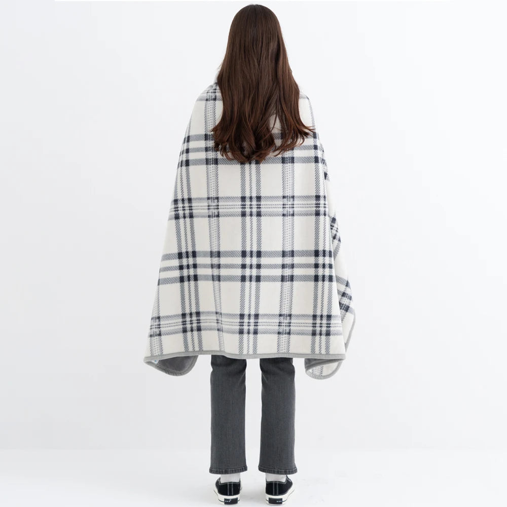 Flannel Wearable Blanket Shawl with Sleeves Comfy Cape Blanket Cover Cloak Sweater Poncho Throw with Buttons for Sofa Vehicle