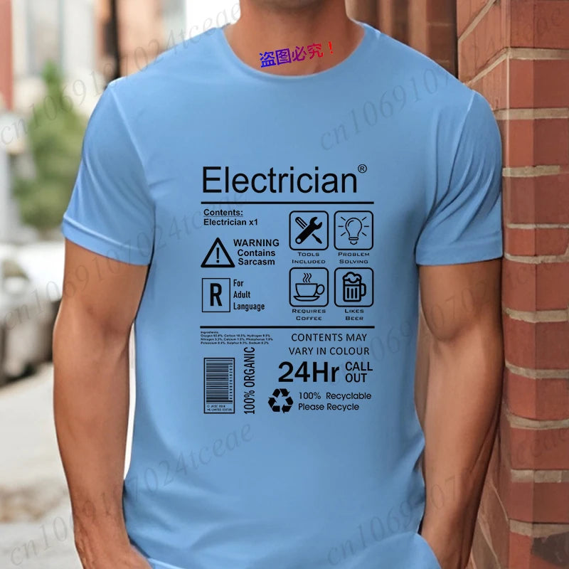 Electrical Engineer Design Tops Fashion Summer Men O-Neck Tees Shirt Funny Electrician Package Care Instructions Print T-shirts