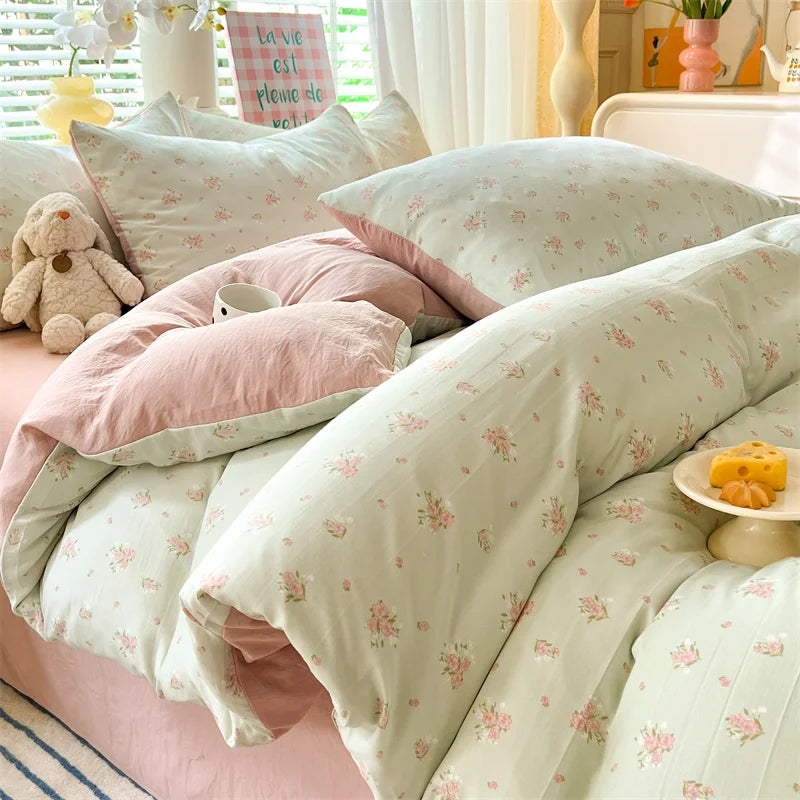 Skin-friendly Bedding Floral Style Duvet Cover Pillowcase with Bedsheet Home Bed Linen Set Soft Bedclothes juegos de sábanas