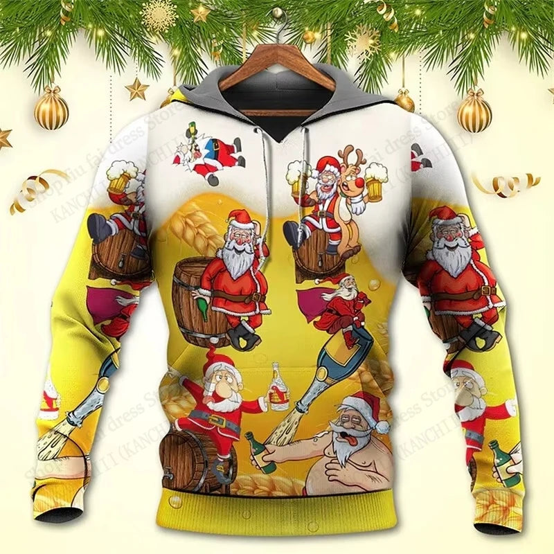Mens Christmas Hoodie Santa Claus 3d Print Hoodie Men Women Fashion Hoodie Sweatshirt Snowman Tracksuit Men clothing Winter Fall
