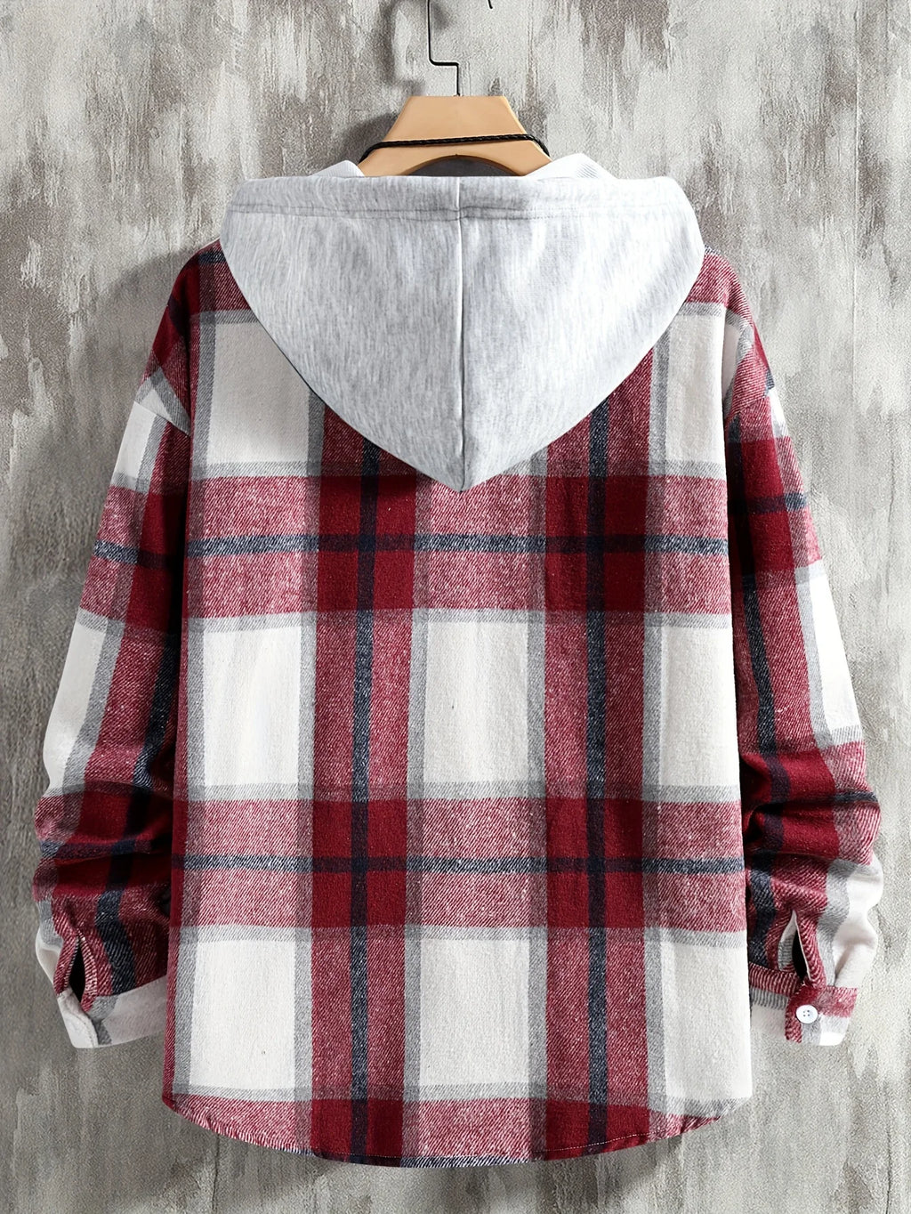 Men's Hooded Plaid Long Sleeve Shirt Jacket Casual Fashion Outerwear for Fall & Winter