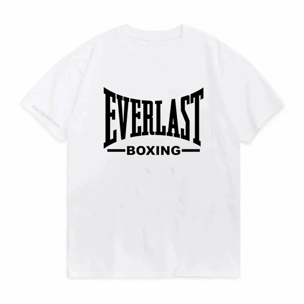 Summer Cotton T-shirt O-collar EVERLAST Boxing Print Summer Harajuku Streetwear Trendy Men's T-shirt Top