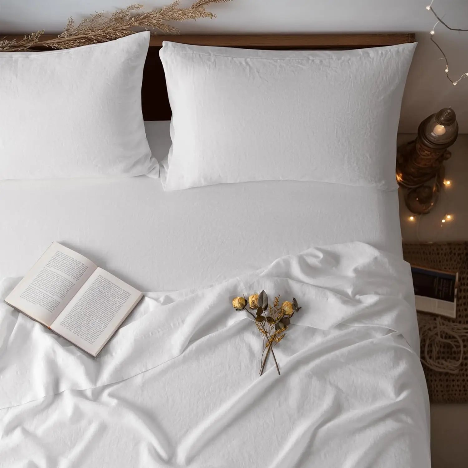 Linen Sheets Set,100% French Stone Washed Pure Linen Bed Sheets, 3 Pieces (1 Flat Sheet, 2 Pillowcase) Suitable for Hot Sleepers