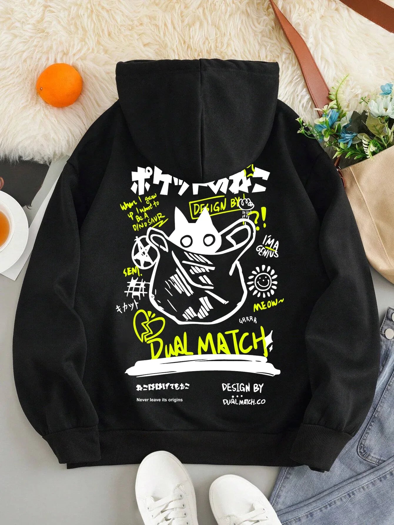 Cute cat cartoon printed sweatshirt Harajuku casual loose hoodie pocket sweatshirt autumn warm and comfortable men's clothing