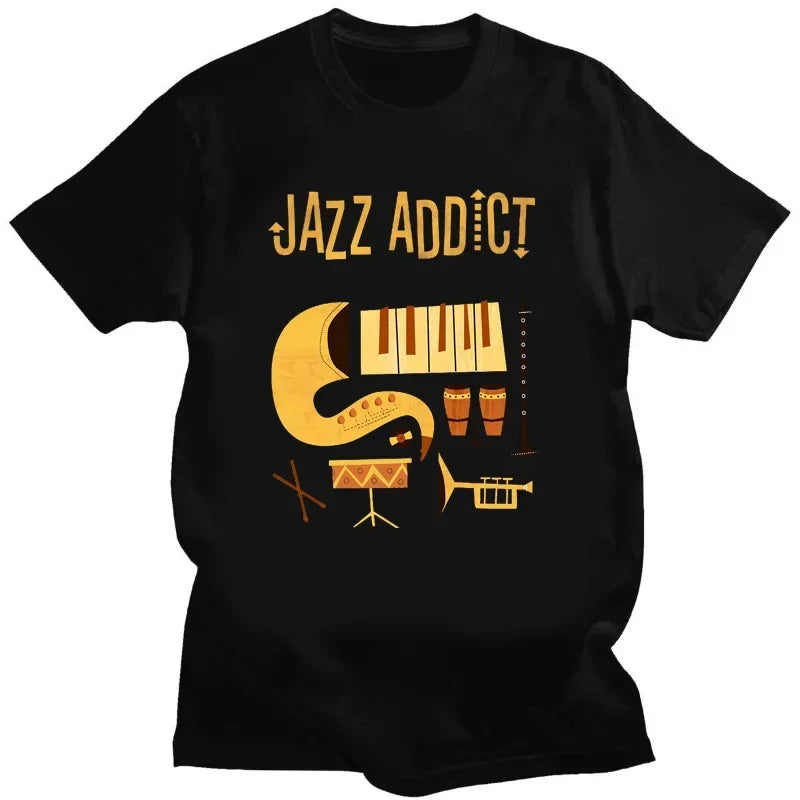 Jazz Snare Piano Music Band T Shirt Musician Saxophone Trumpet Musical Instrument Funny Tee for Men Women Casual Streetwear Tops