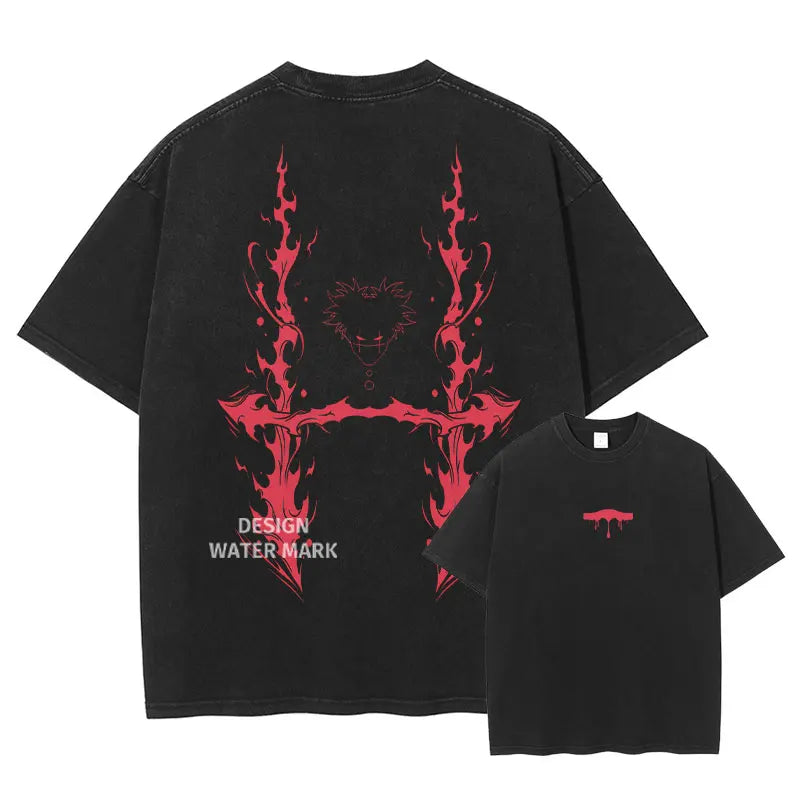Choso T-shirts Gojo Unlimited Void Oversized Vintage Washed T Shirt Manga Short Sleeve Retro Manga Tops Tees Men 100% Cotton
