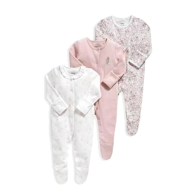 3 Pcs/Lot Autumn Winter Long Sleeve Casual Sweet Baby Girl Romper 100%Cotton Soft Newborn Jumpsuits Clothes