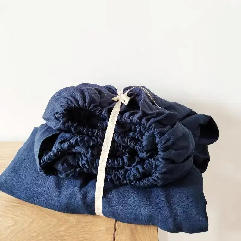 100% Linen Fitted Bed Sheet with Elastic Band Solid Color Anti-slip Adjustable Mattress Cover for Single Double King Queen Bed