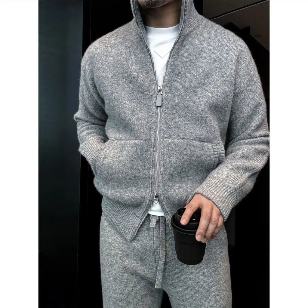 Autumn Winter New Double Zipper Stand Collar Thiened Knitted Jaet Men's High Faion Soft Warm Sweater Casual Sle Long ...