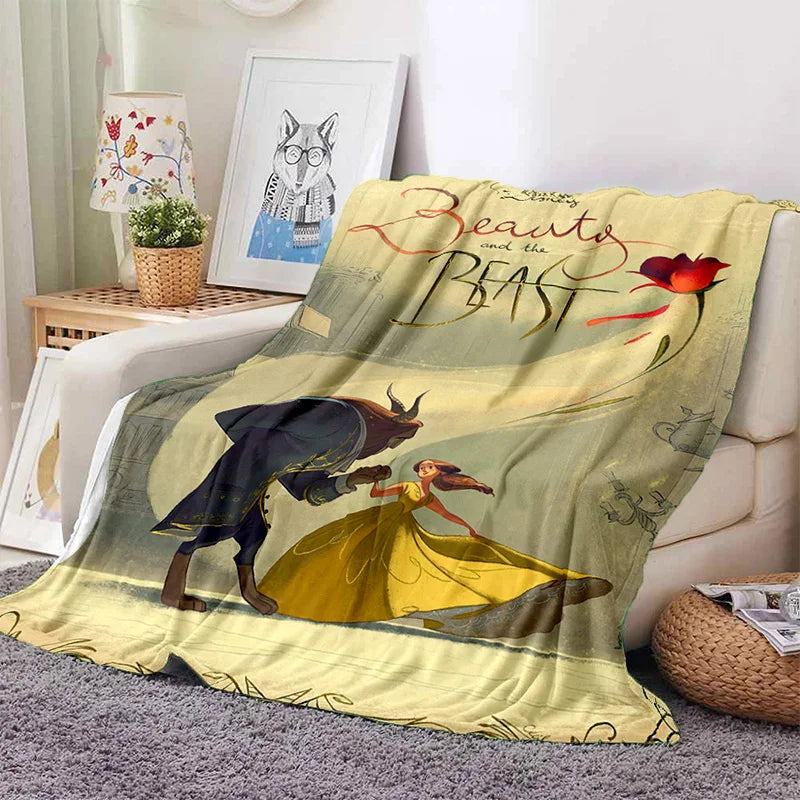 Lovely Beauty and The Beast Cartoon Soft Blankets,Keep Warm Throw Blanket Comfortable Blanket for Picnic Beds Sofa Home Bedroom