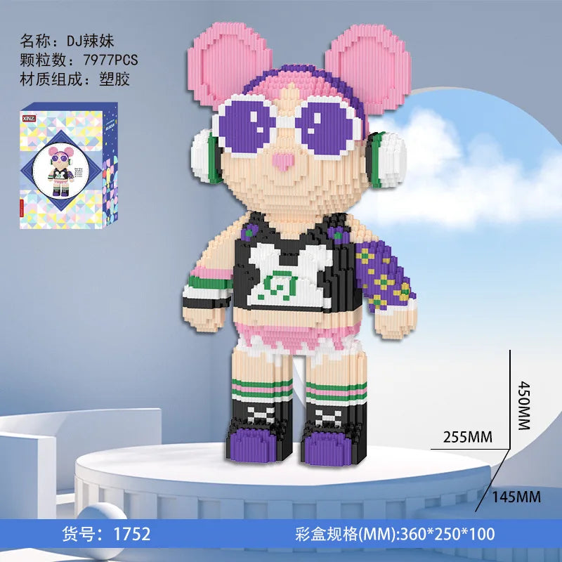 Dunhuang Bear Building Block Machine Love Bear Model Assembled Overalls Flower Bear Magic Bricks Toy For Kids Christmas Gift