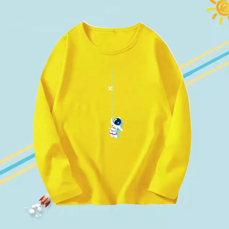 3-14years Boys Funny Astronaut Rope print T-shirt Kids Tops Teens o-neck Long Sleeve Spring Autumn Cool Fashion Clothes