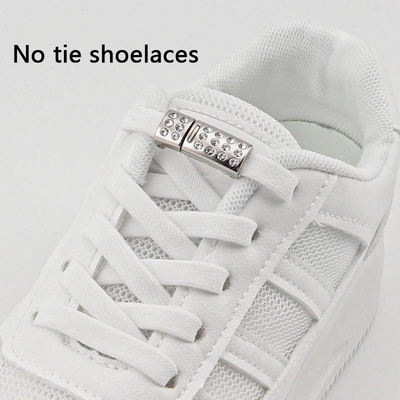 Magnetic Shoe Laces Without Ties Elastic Shoelaces For Sneakers  Diamond Metal Lock Convenient Lazy Shoes Lace Unisex 1Pair