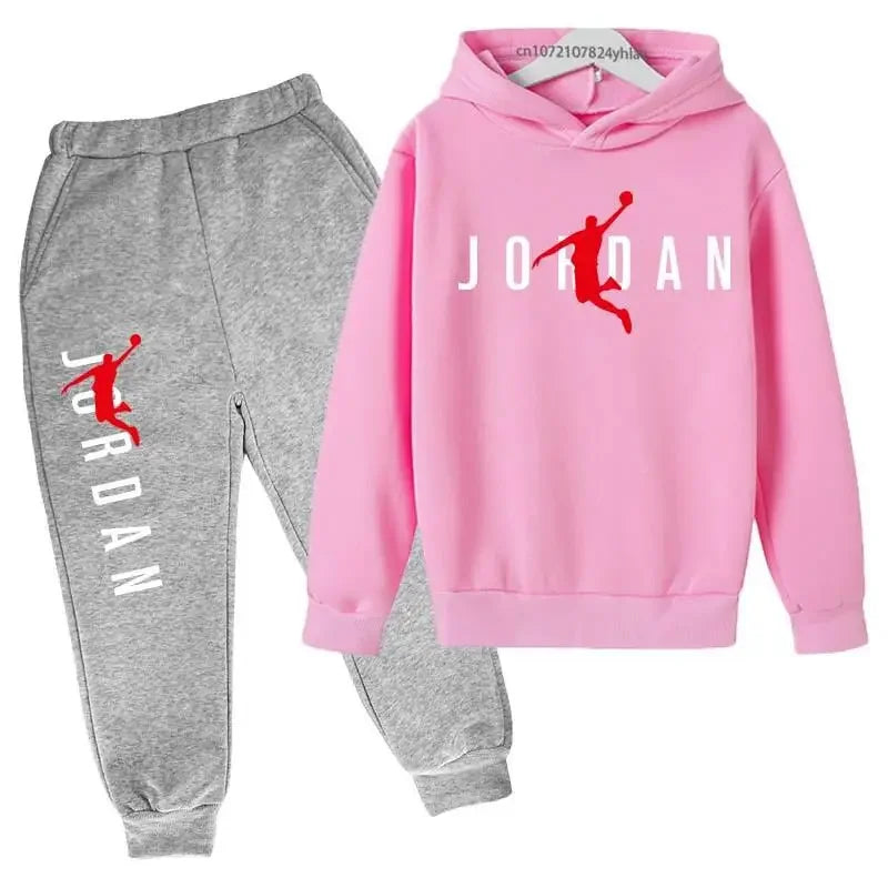 Simple Letter Print Sweatshirt Autumn Hoodie + Pants Sportswear 3-13 Years Old Boys and Girls Street Wear Hooded Suit