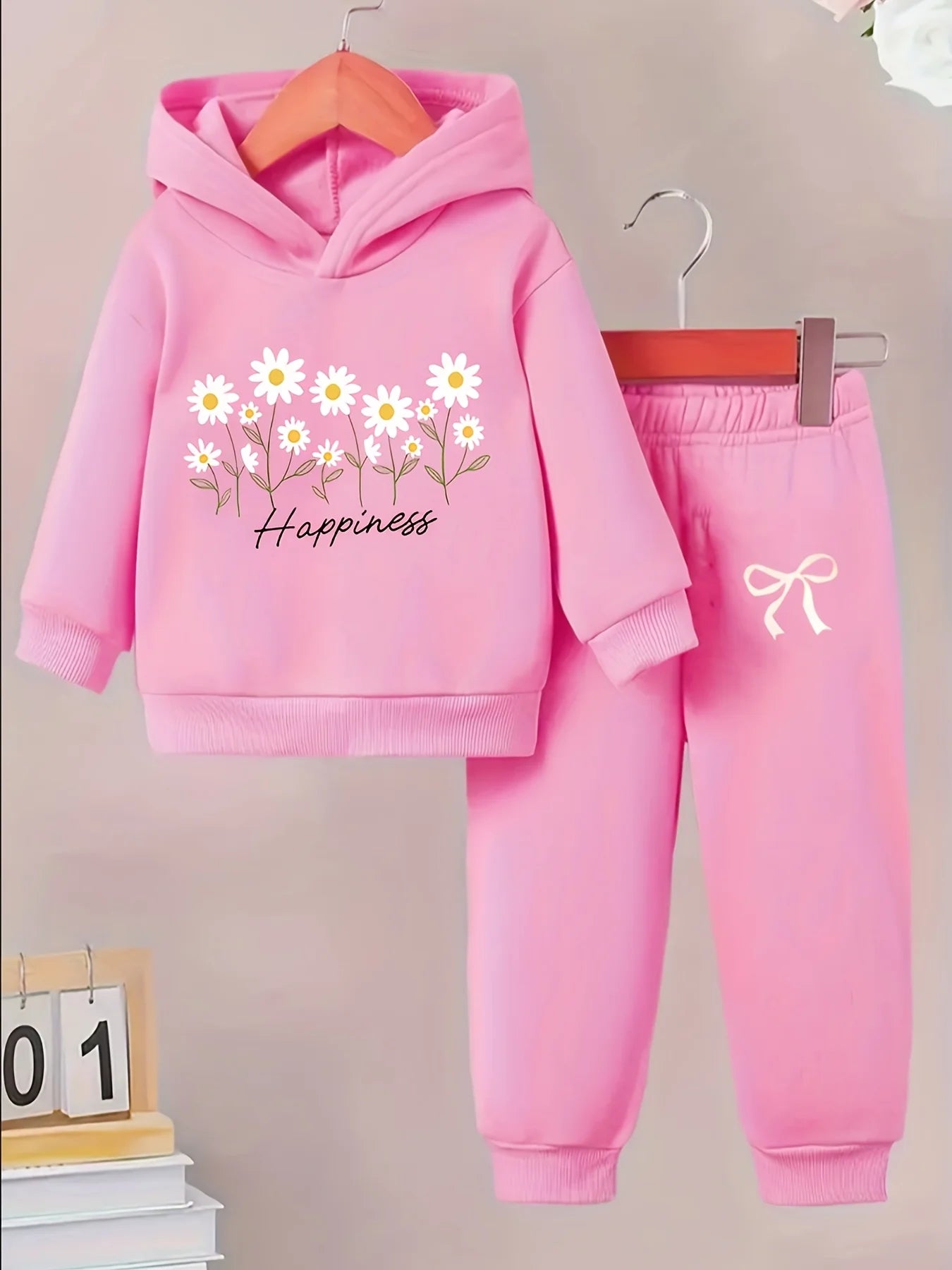 Adorable Baby Girl Print Fleece Sweatshirt And Fashionable Sporty Trousers Set for Autumn Winter Outdoor Activities Newborn Gift