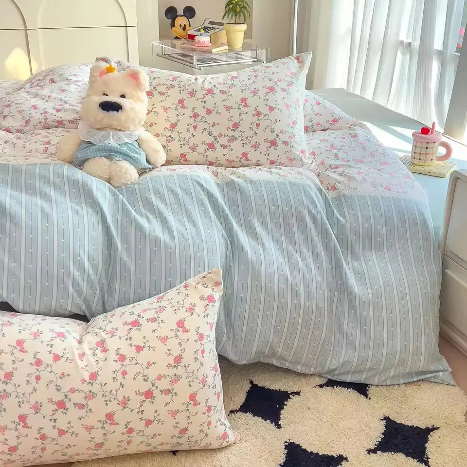 Bedding Set Simple Style Duvet Cover Pillowcase with Bedsheet Home Bedclothes Boys Girls Room Bed Sheet Sets 이불세트