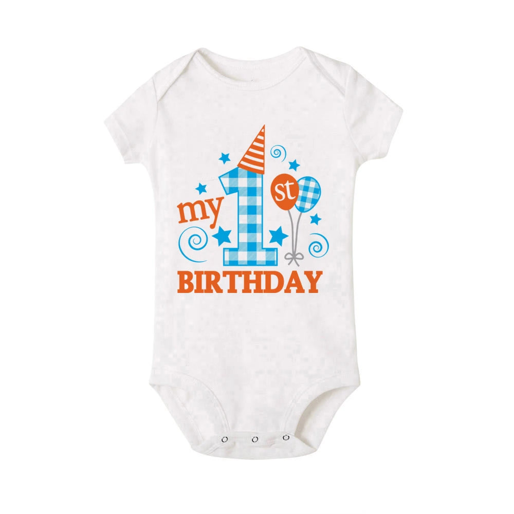 My 1st Birthday Newborn Summer Romper Infant Body Toddler Short Princess Sleeve Jumpsuit Baby Girl Birthday Party Outfit Clothes