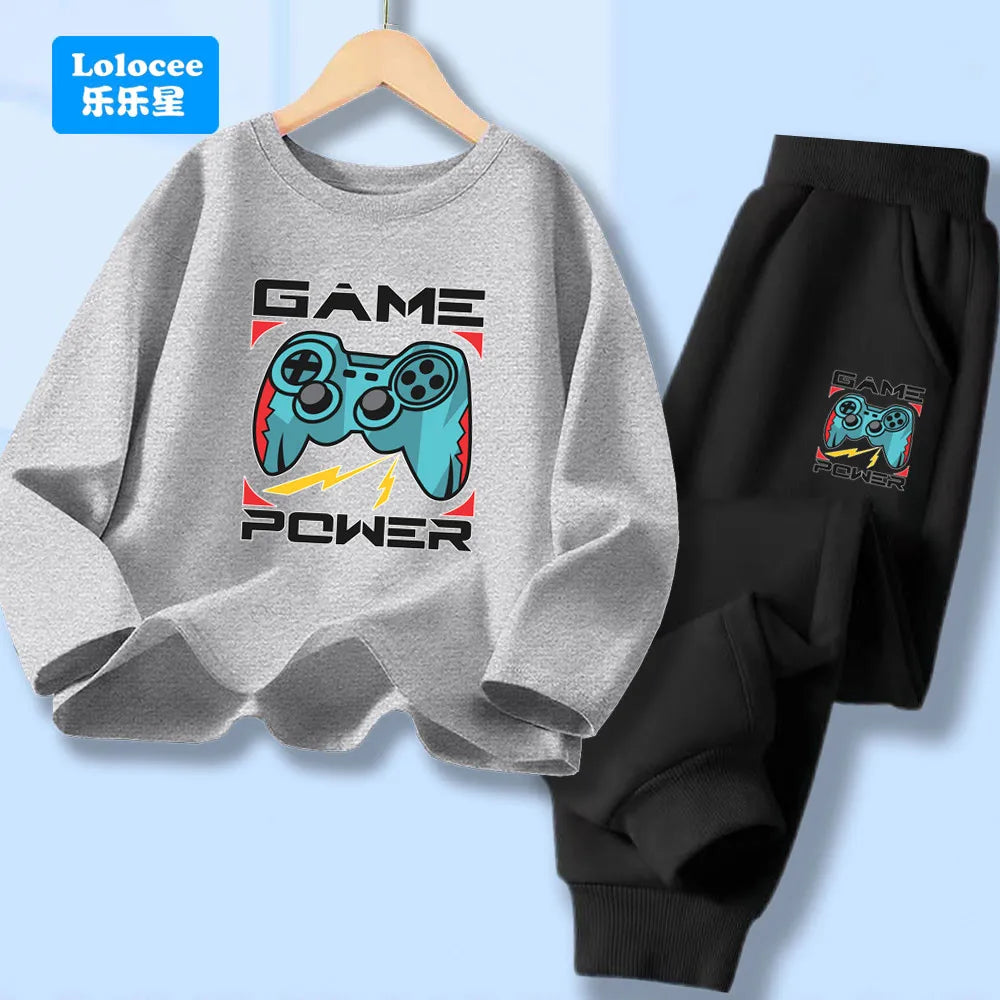 Kids Sport Outfit Teens Spring Autumn Long Sleeve T-shirt Top & Pants 2pcs Sets Boys' Gamepad Printed Tracksuit YXJ01