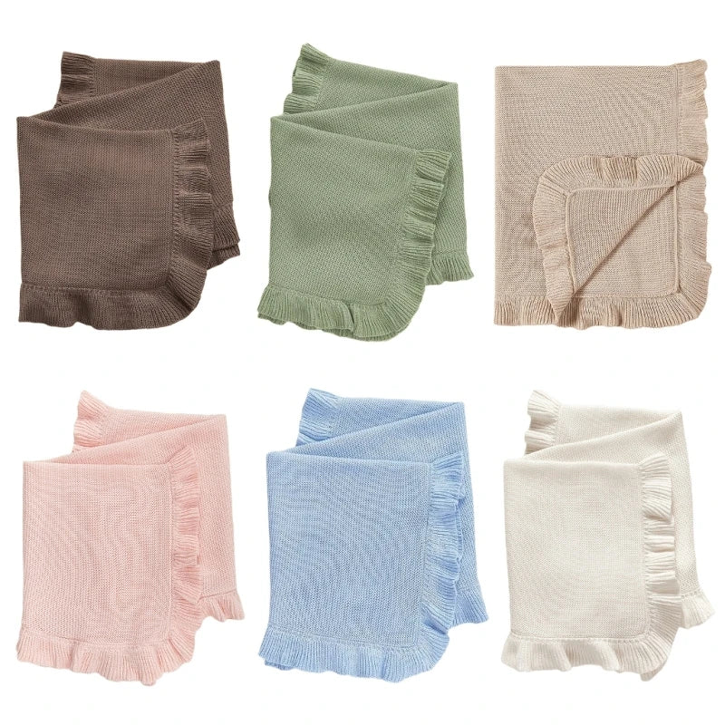 Baby Blanket for Newborns Cotton Ruffle Knitted Wrap Towel Soft and Breathable Bed Blanket for Autumn Winter 75x95cm