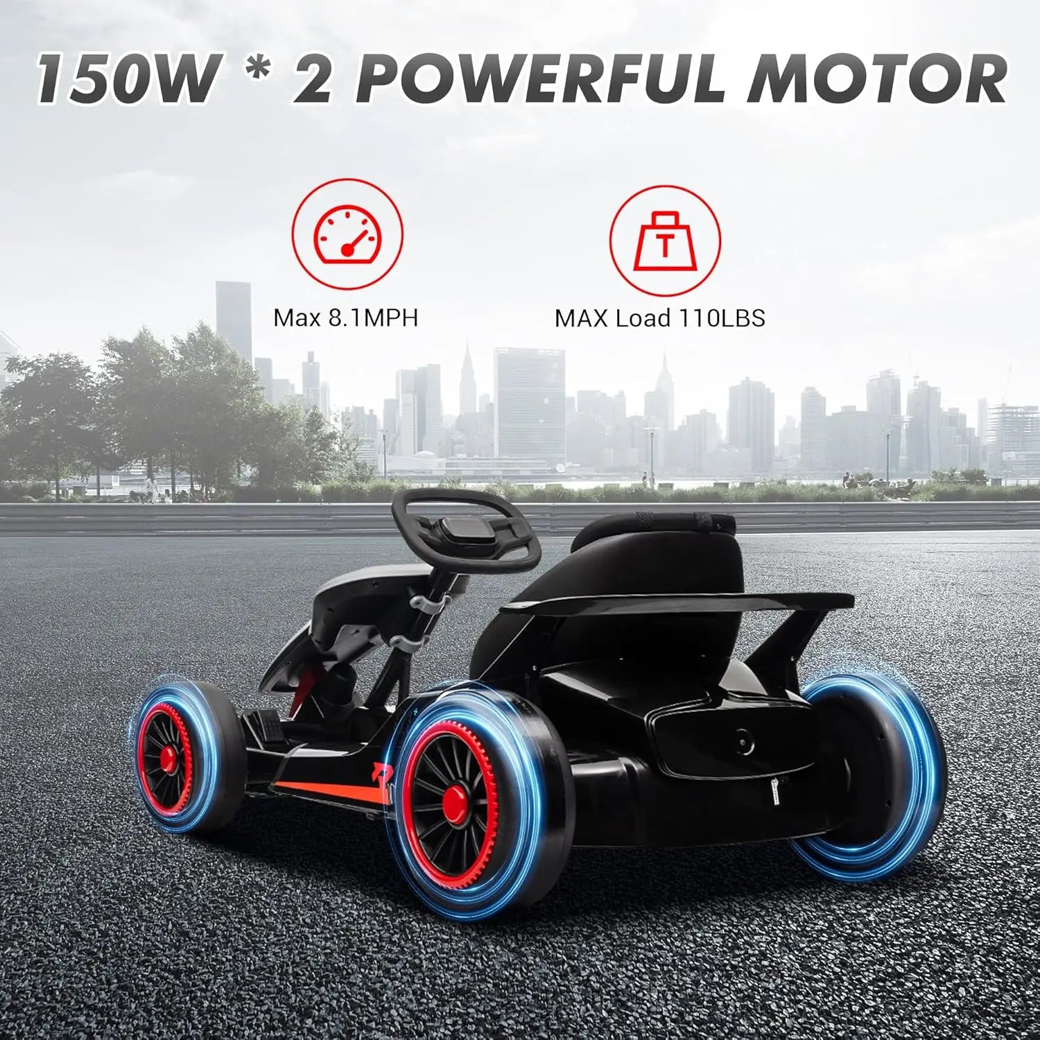Go Kart, Electric Drift Kart Car with Adjustable Seat 24V 7Ah Outdoor Ride On Toy 2 * 200W Motor, 8.1 MPH, LED Lights 6-12 Years