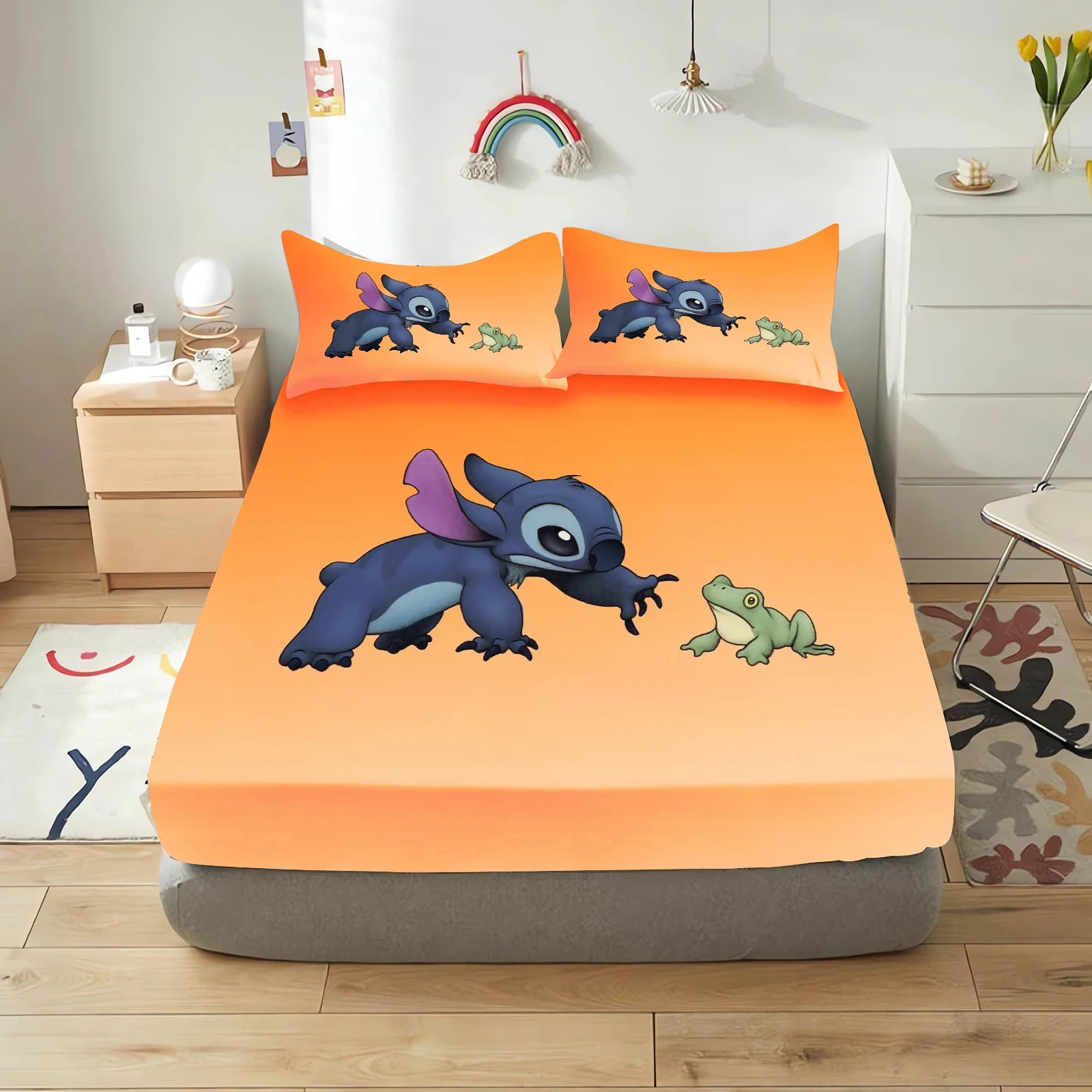 Stitch Fitted Sheet Bedding Set Bedding Sets  Comfortable Soft 3-Piece Set With Pillowcase