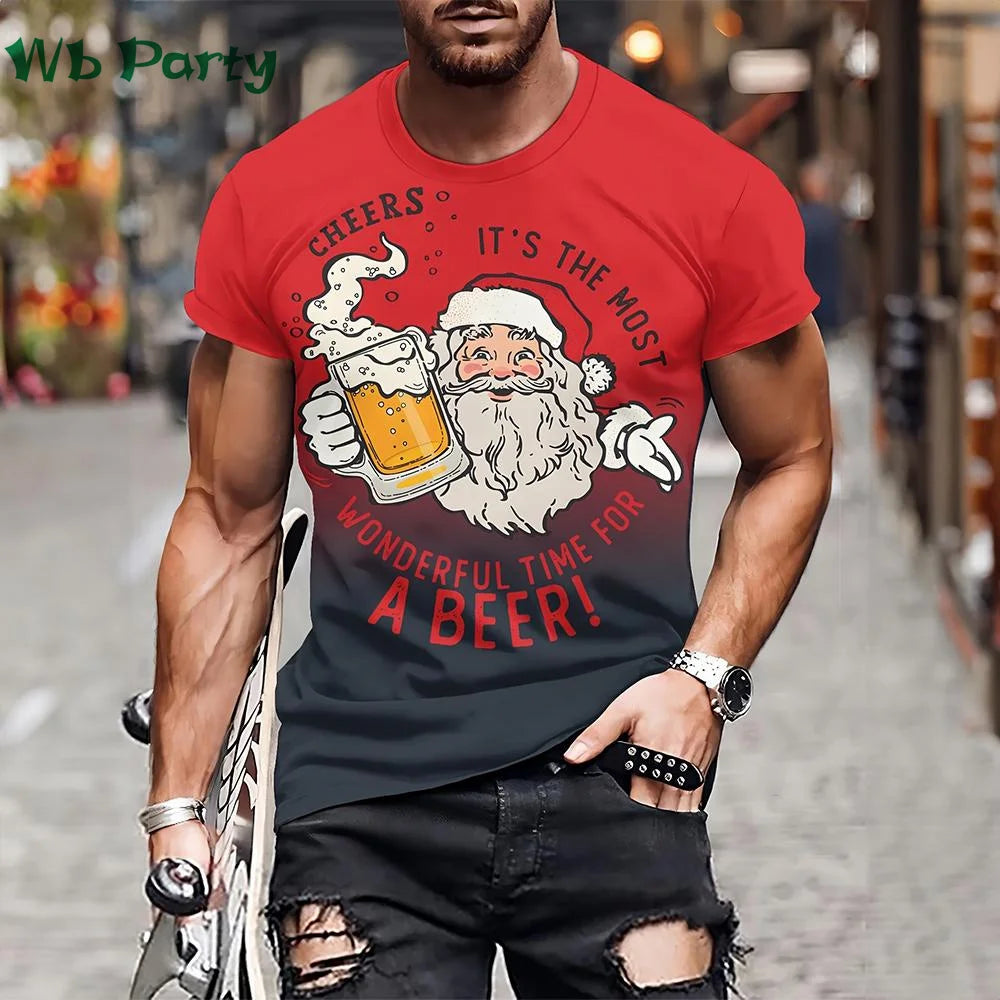 Funny Christmas T shirt Men Santa Claus Men's Clothing O-Neck Short Sleeve Tee Simple Men's T-shirt Fashion T-shirts for Men Top