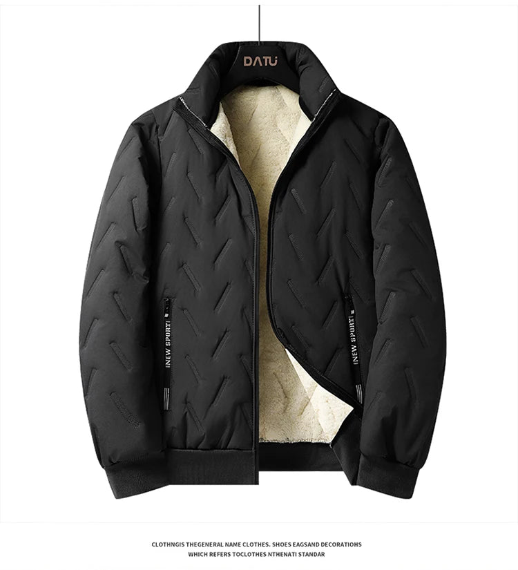 Men's autumn and winter sports suit stand collar casual open top jacket outdoor thick warm cotton jacket and pants two-piece set