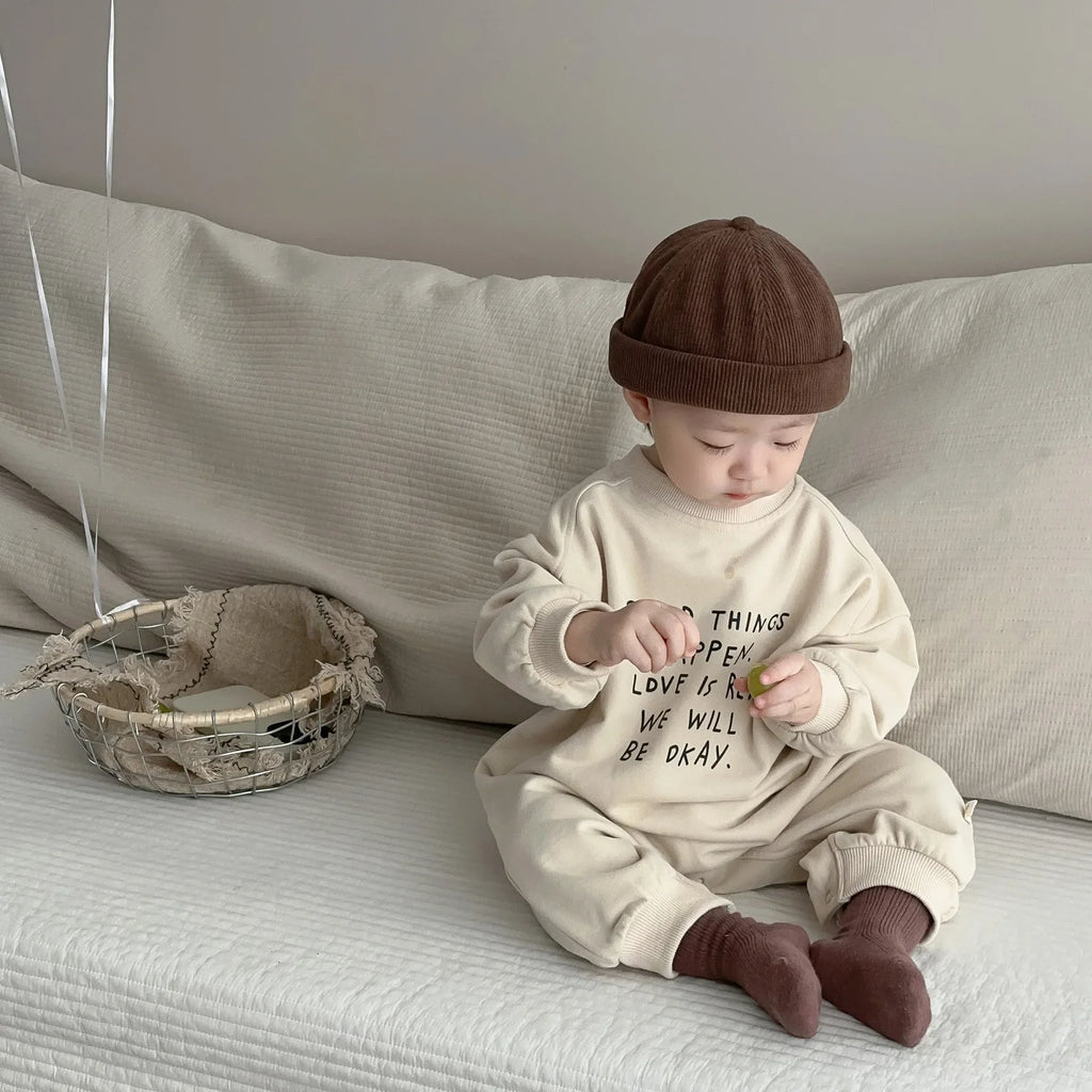 2025 Autumn New Baby Casual Romper Newborn Toddler Boy Long Sleeve Letter Print Jumpsuit Cotton Loose Infant Clothes 0-24M