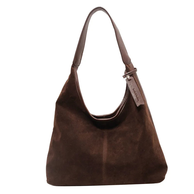 Women Suede Hobo Bag Vintage Shoulder Bag Autumn Winter Handbag Solid Color Large Capacity Shopping Bags Purse for Ladies Totes