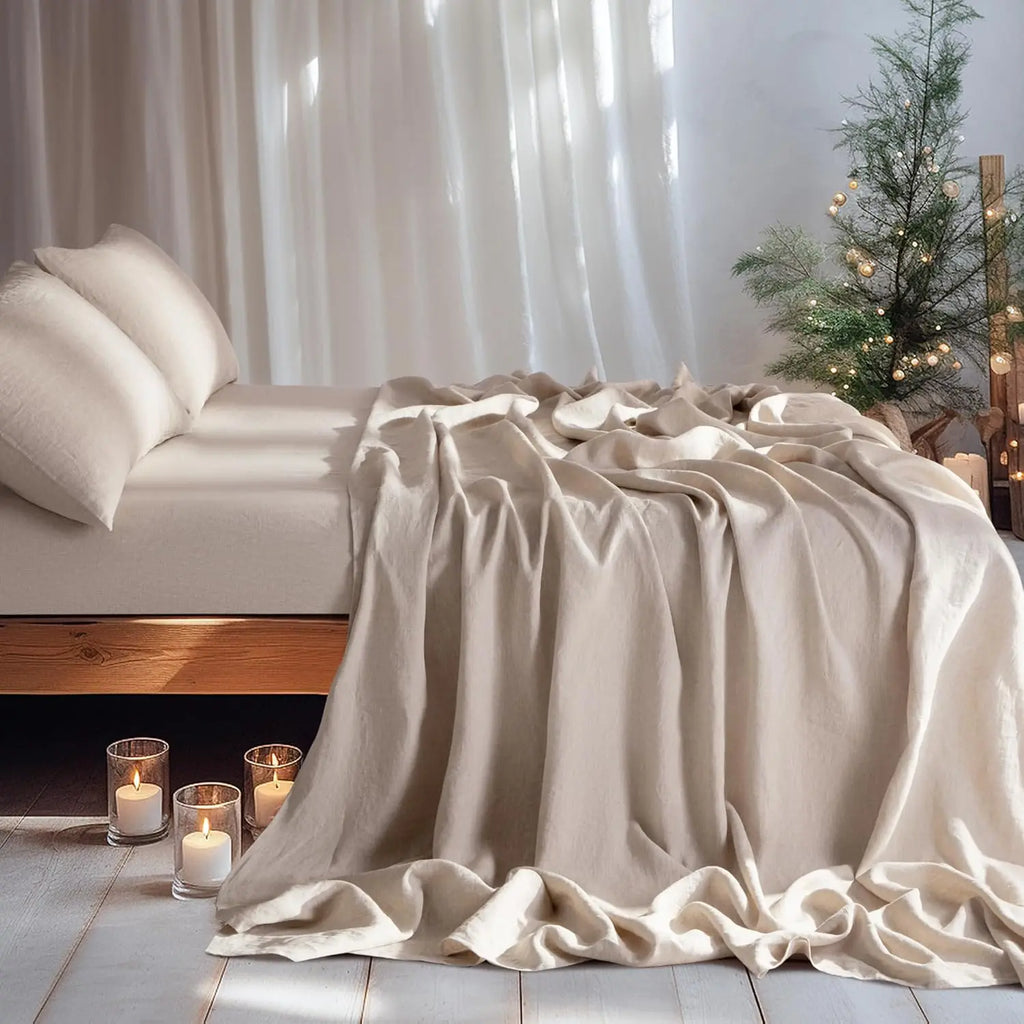 Linen Sheets Set,100% French Stone Washed Pure Linen Bed Sheets, 3 Pieces (1 Flat Sheet, 2 Pillowcase) Suitable for Hot Sleepers