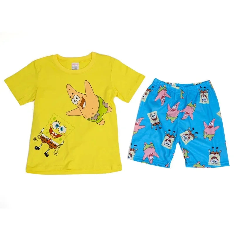 Spongebobs Boys T-shirt Pants Suit Cute Children Clothes 2pcs Set Summer Short Sleeve Tee Shorts